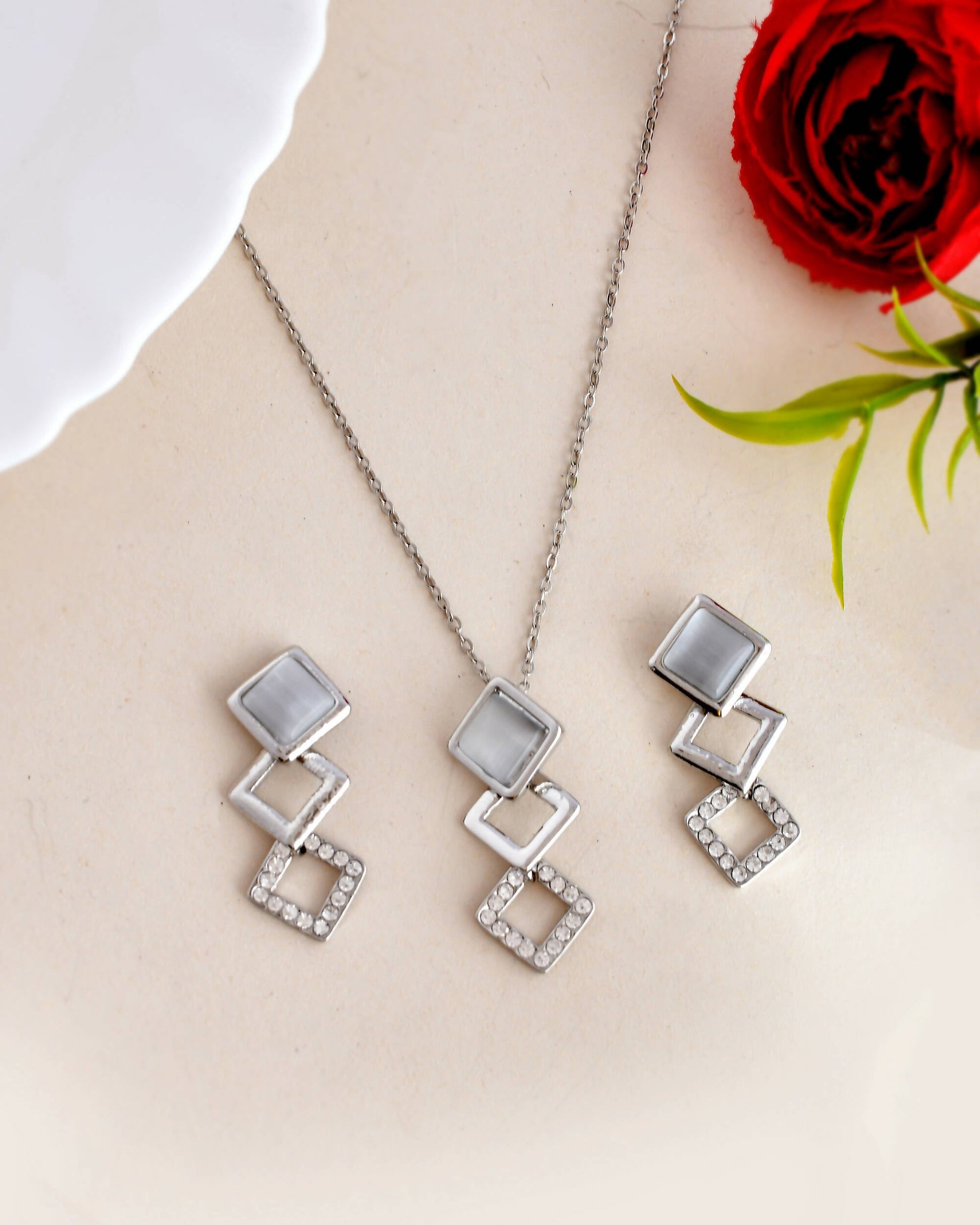 VOJ Stainless Steel Silver Silver Jewellery Set (Pack of 2) - Grab2buy