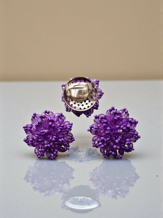 Inhanns Rangmani Crystal Duo – Adjustable Ring + Statement Earrings Set - Purple