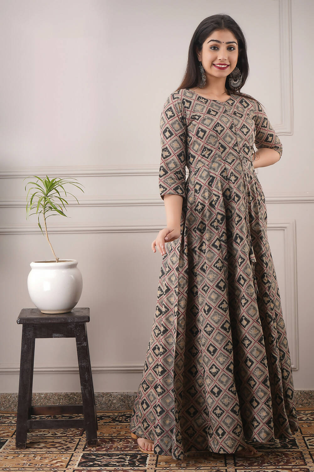 Partywear Designer Hand Screen and Foil Print Multi Pure chanderi Gown - Anbazaar - Grab2buy