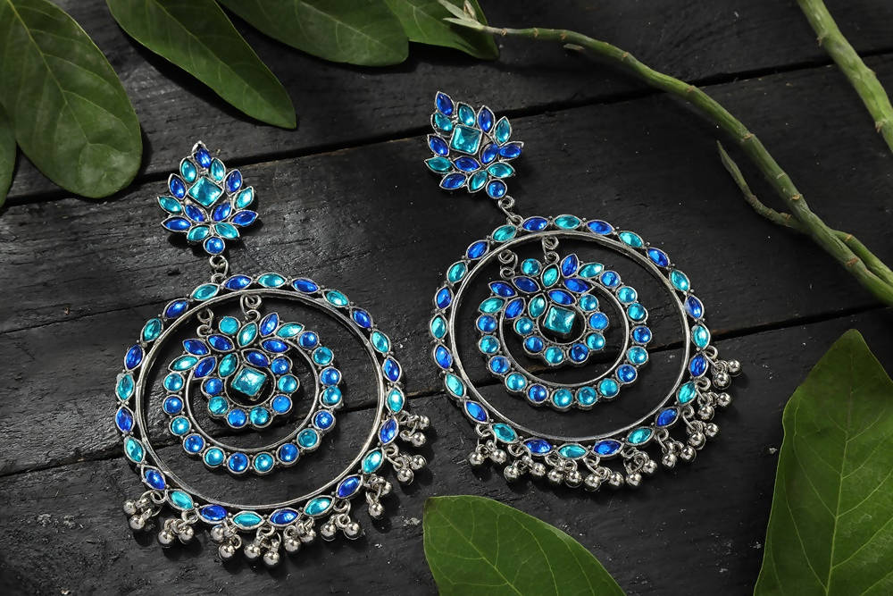 Mominos Fashion Johar Kamal Women's Blue Kundan Circles Earrings - Grab2buy