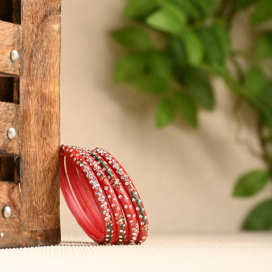 Afast Elegant Bridal & Wedding Party Fashion Bangle/Kada Set, Red And Green, Glass, Pack Of 8 Model No- A38 | Grab2Buy