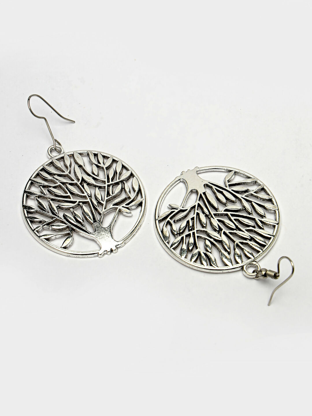 NVR Women's Silver-Toned Circular Shape German Silver Oxidised Drop Earrings - Grab2buy