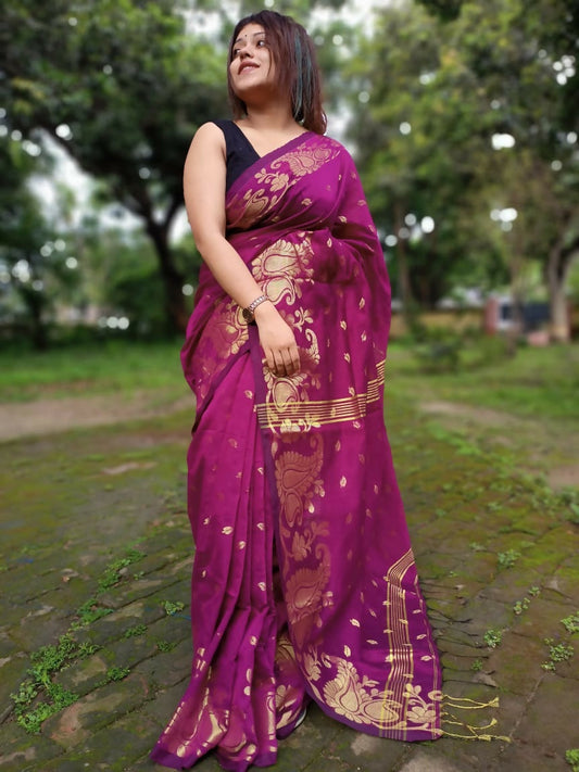 Exclusive Collection Purple Beautiful Cotton Silk Grab2Buy