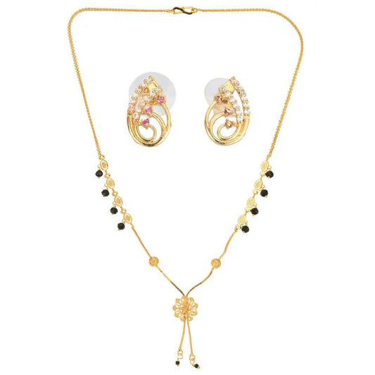 AanyaCentric Gold-Polished Short Mangalsutra Set with Earrings Grab2Buy AanyaCentric Grab2Buy