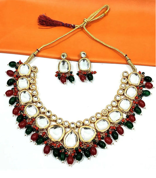 Joban Fashion Hand Made High Quality Gold Plated Base Metal Alloy Kundan Stone Studded Kundan Jewellery Set