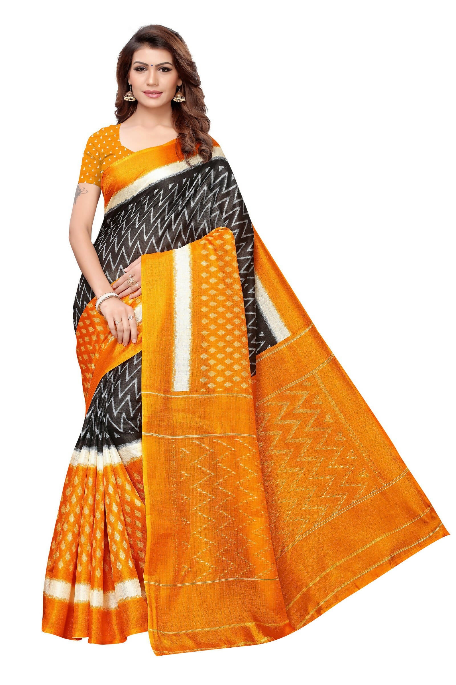 Vamika Mustard Kalamkari With Jhalar Khadi Silk Saree - Grab2buy