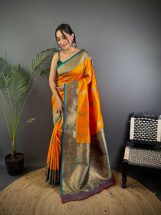 Joban Fashion Grey Peacock Banarasi Silk Sarees | Swadesiicart