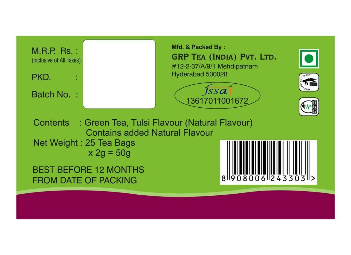 Tanza Tea Slim Green Tea Bags Tulsi Herbal - Grab2buy