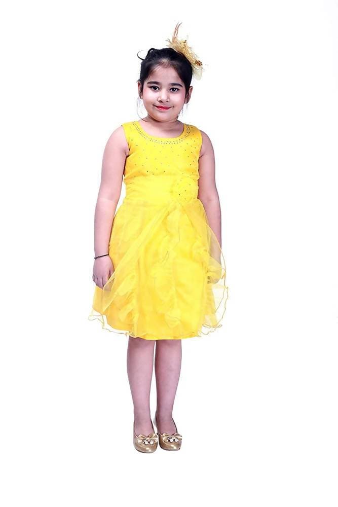 Asmaani Baby Girl's Yellow Color Satin Knee Length Frock (AS-DRESS_22141) - Grab2buy