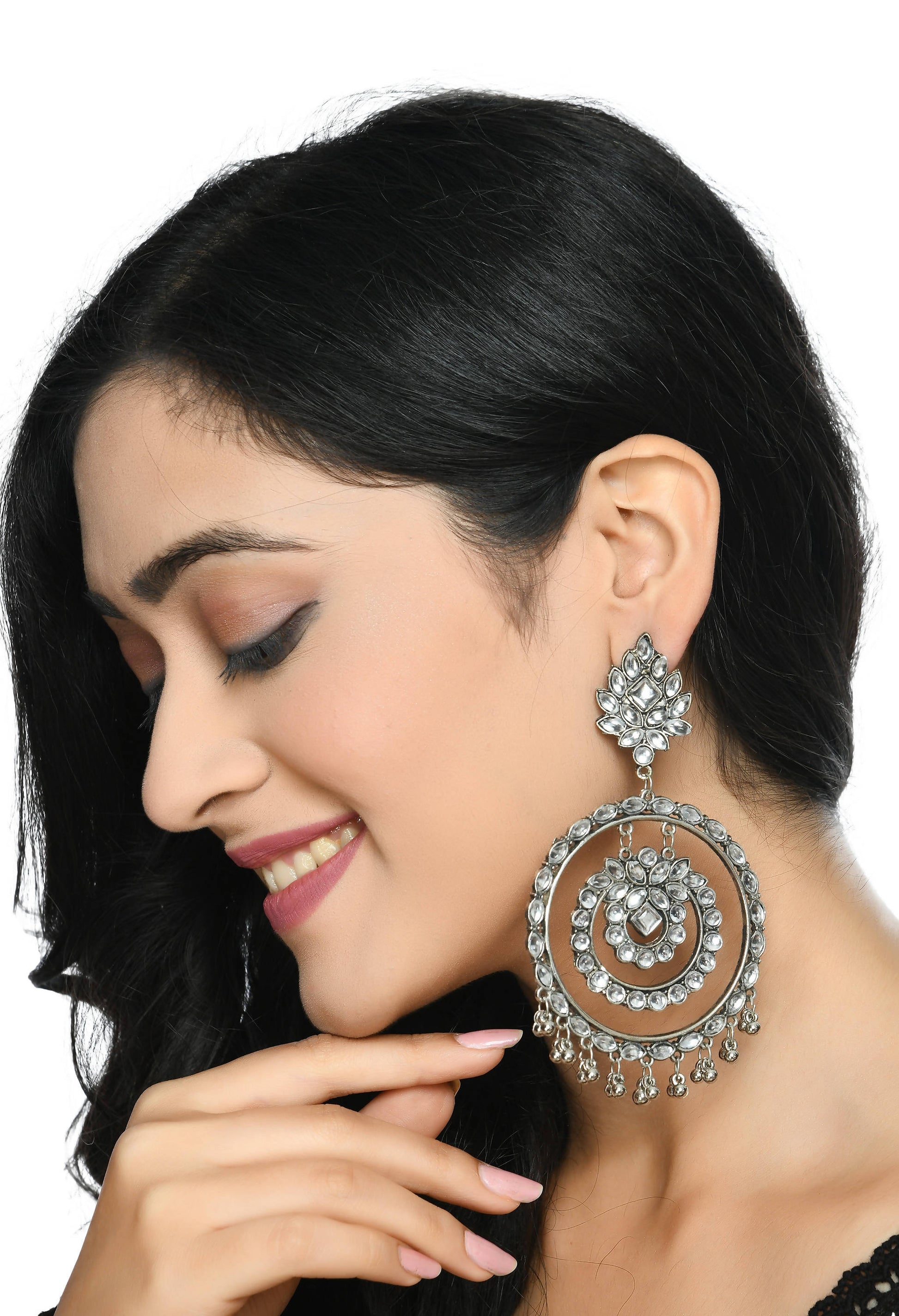 Mominos Fashion Johar Kamal Women's White Kundan Circles Earrings - Grab2buy