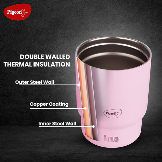 Pigeon Thermocup Stainless Steel Vacuum Insulated Coffee Cup Tumbler - 350ml (Pink) Grab2Buy Pigeon Grab2Buy