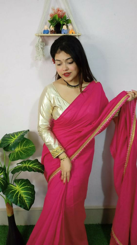Exclusive Collection Beautiful Khadi Cotton Handloom Grab2Buy With Beautiful Zari Border - Pink