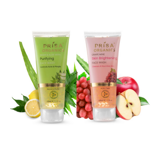 Prisa Organics Neem & Aloevera Purifiying Face Wash & Grapes Wine Skin Brightening Face Wash Combo Grab2Buy Prisa Organics Grab2Buy