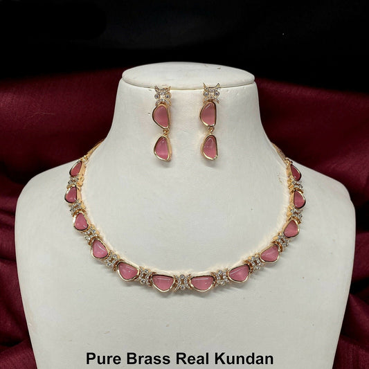 Pink Kundan Necklace Set By House of Ree