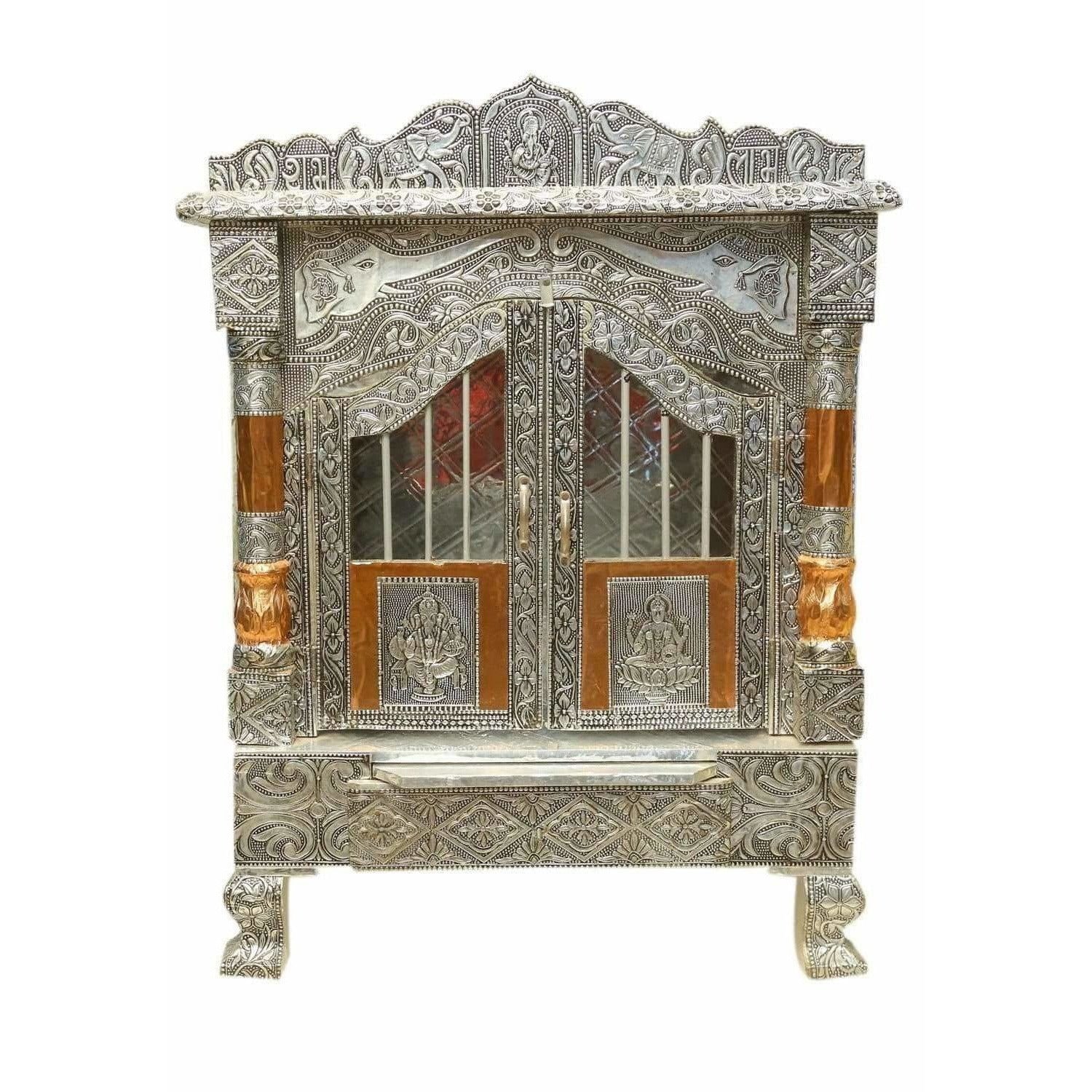 Silver Coated and Copper 2 Door Open Pooja Mandir / Pooja Mandiram Silver Coated and Copper - Grab2buy