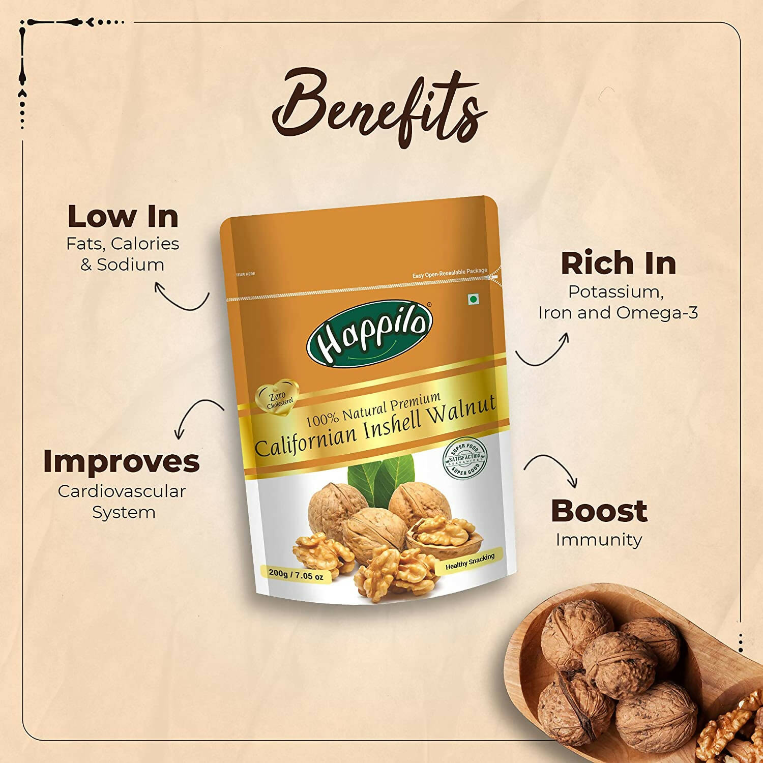 Happilo Premium Dry Fruit Combo (Almond, Cashews, Pistachios & Inshell Walnuts) - Grab2buy
