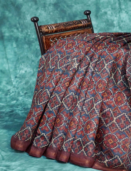 Shades Of Dark Rust Geomatrical Design Semi Chanderi Grab2Buy By Gayathri Reddy Designer Studio