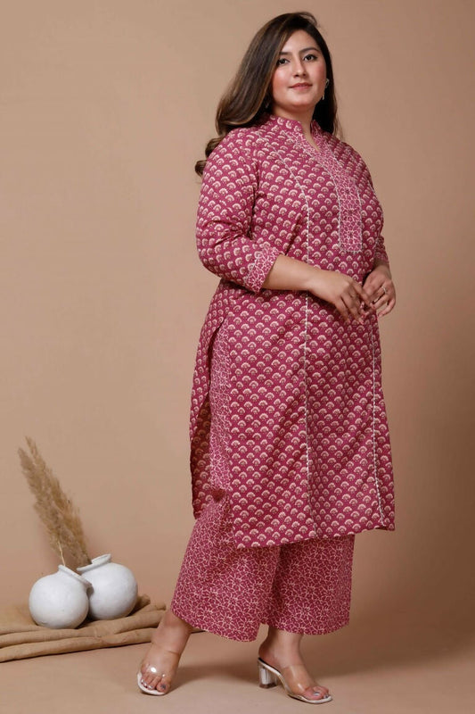 Miravan Women's Floral Printed Cotton Kurta With Palazzo