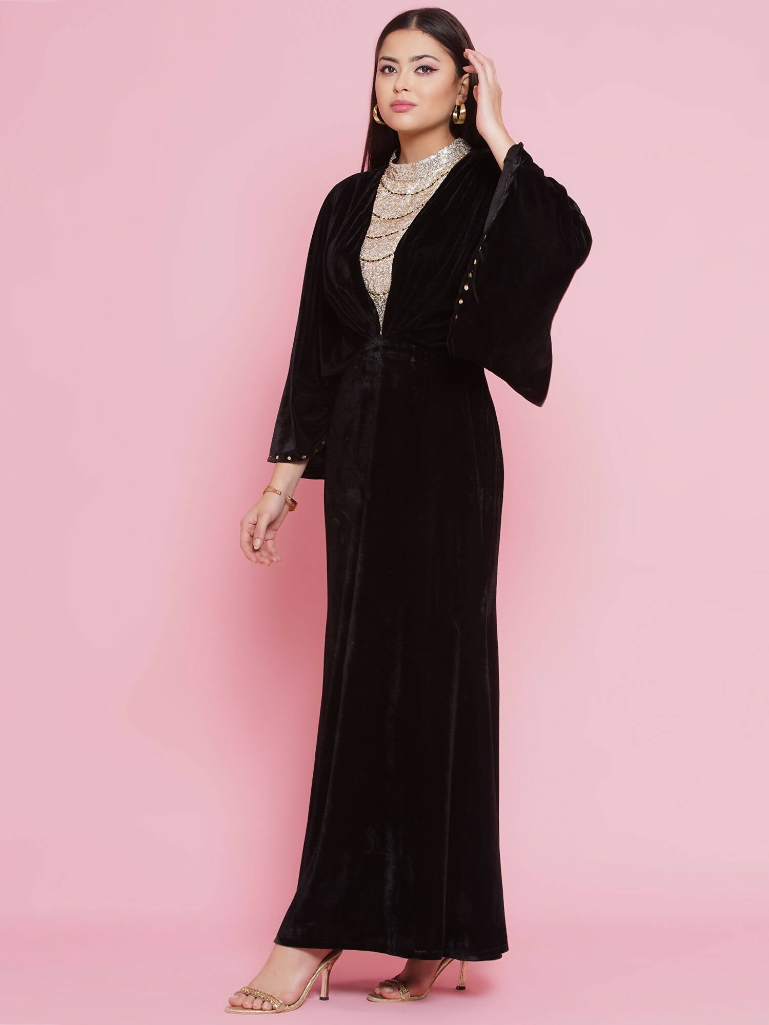 Women Republic Black Velvet Embellished Gown - Grab2buy