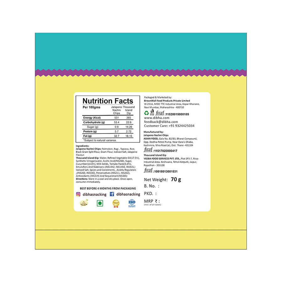 Dibha Jalapeno Nachni Chips with Thousand Island Dip