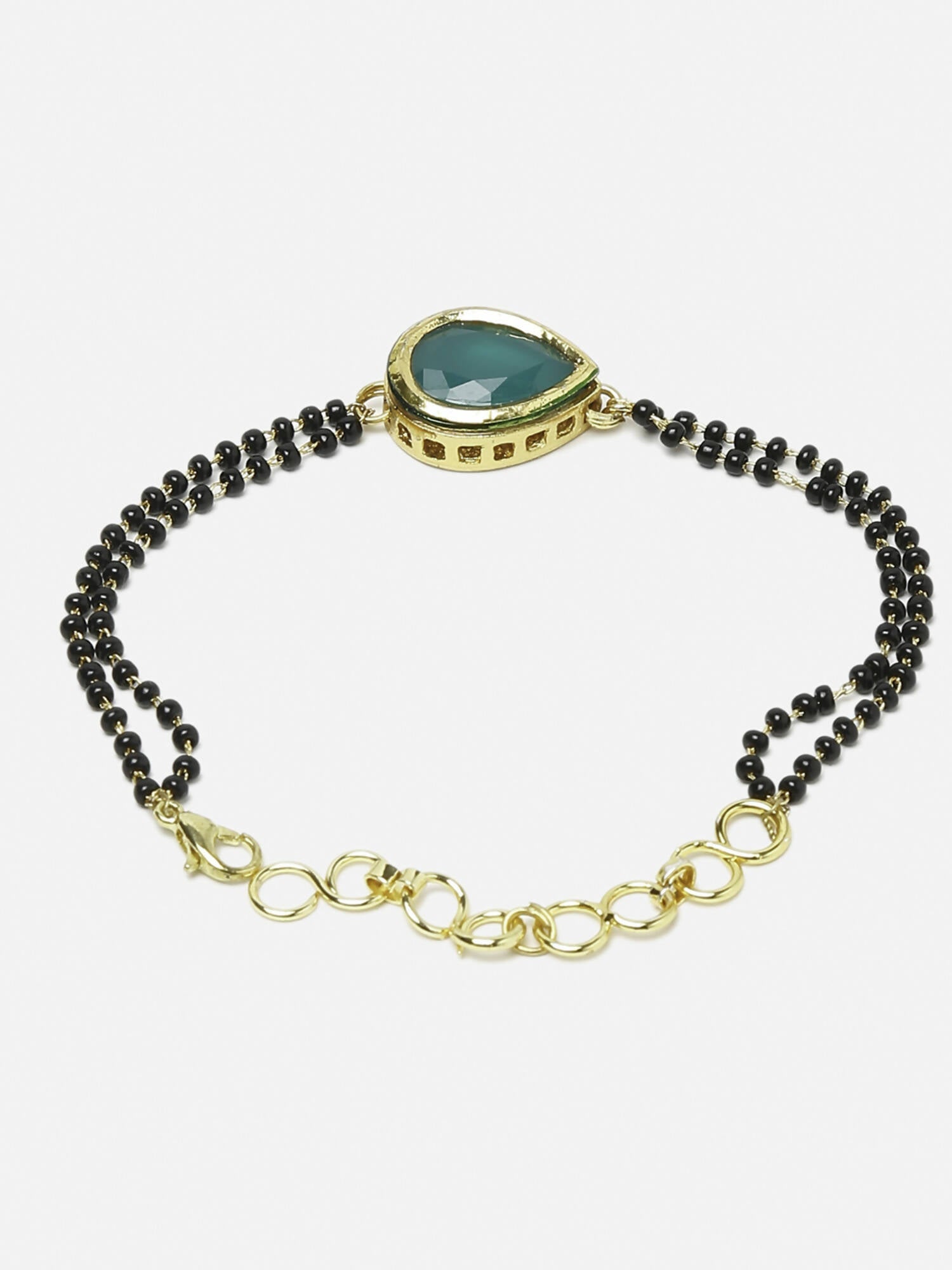 Women's Black Gold-Toned Gold-Plated Kundan Studded Charm Mangalsutra Bracelet - Ruby Raang - Grab2buy
