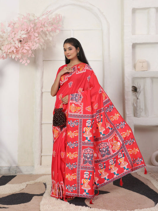 Shree Shyam Fashion Silk Blend Red Saree