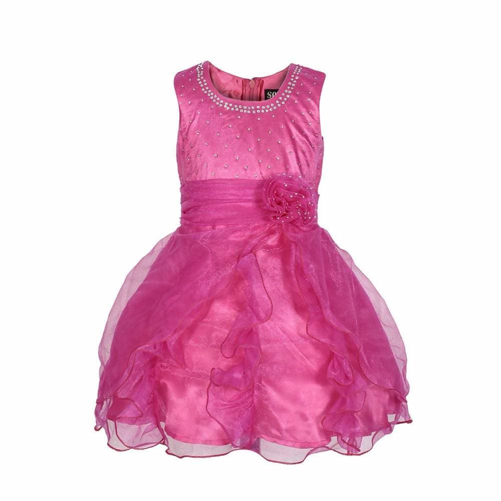 Asmaani Baby Girl's Pink Color Satin Knee Length Frock (AS-DRESS_22139) - Grab2buy