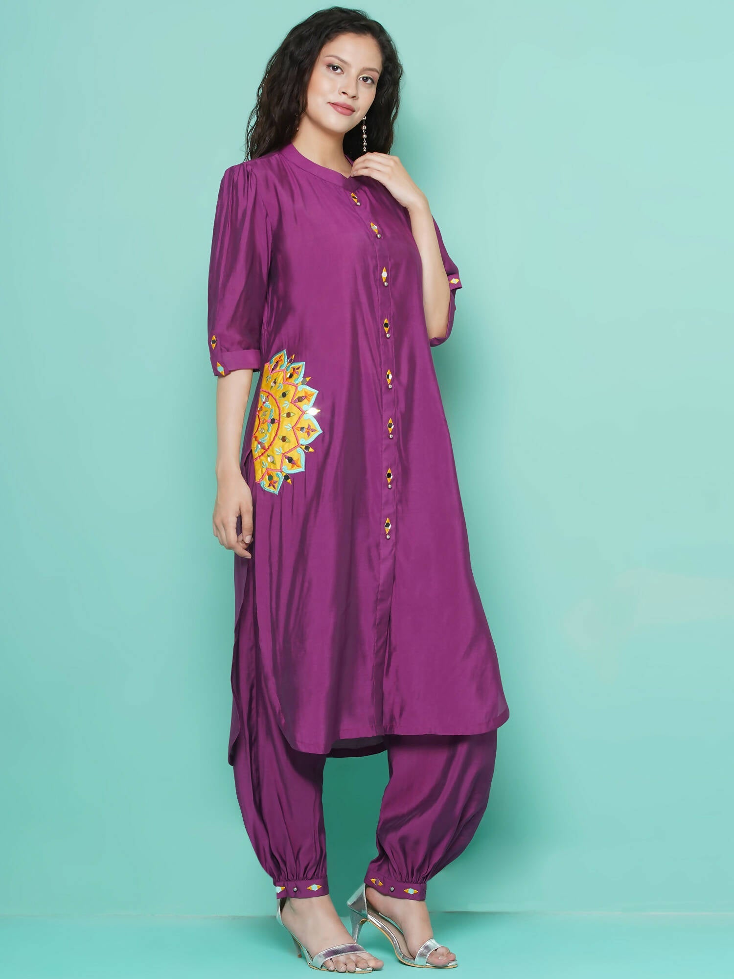 Women Republic Purple Art Silk Embroidered Kurta with Afghani Salwar - Grab2buy