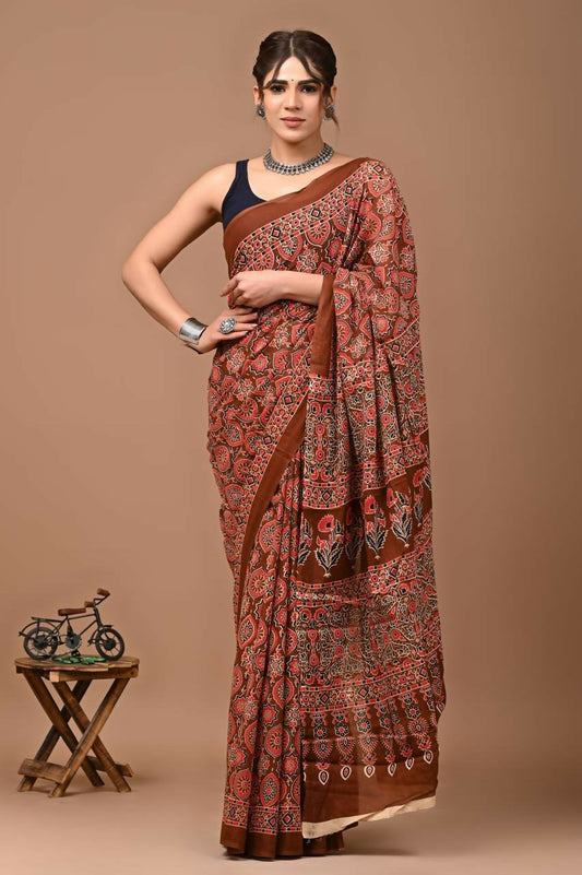 Exclusive Collection Brown Multi Beautiful Mulmul Cotton Grab2Buy