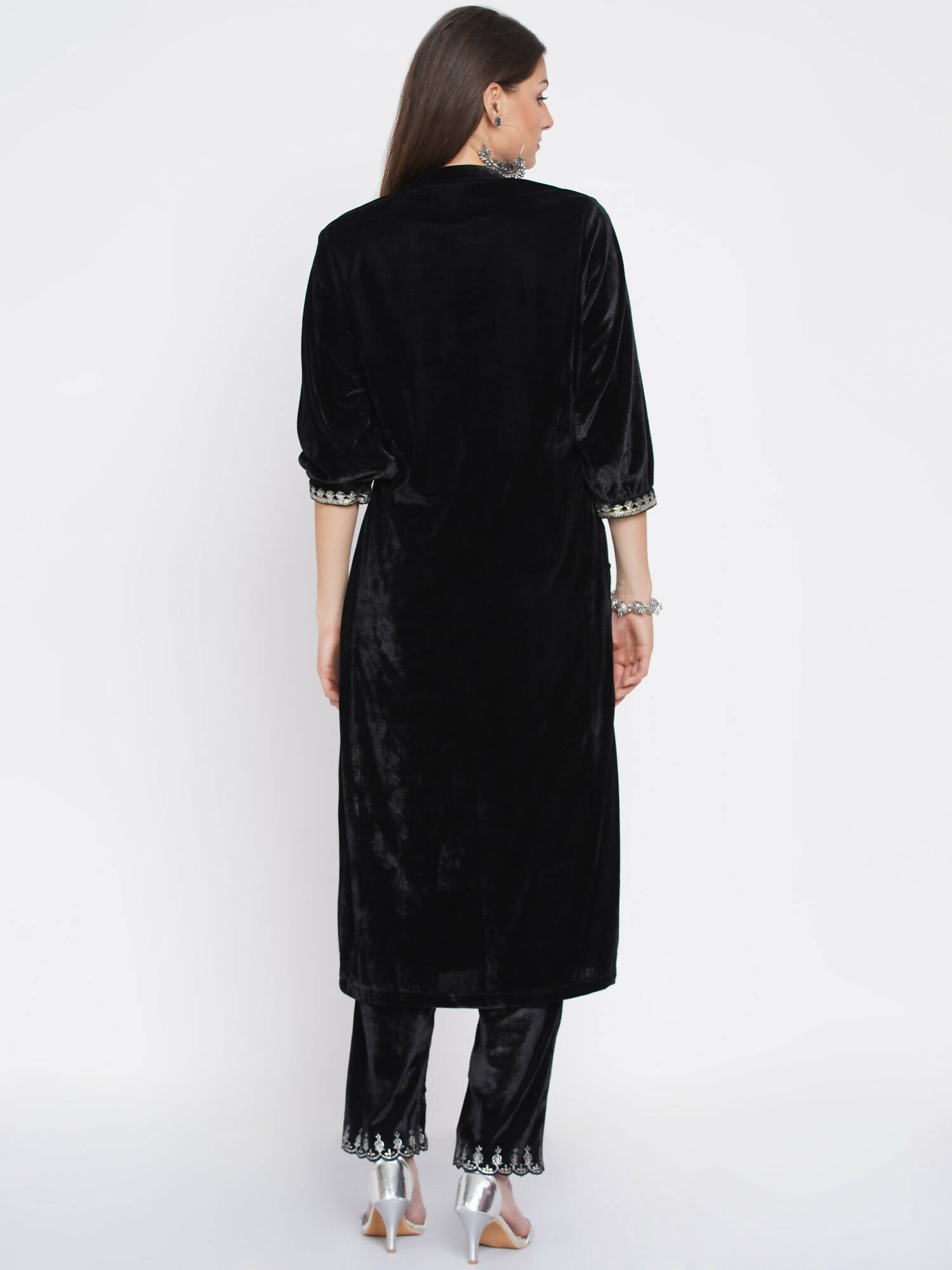 Women Republic Black Velvet Embroidered Kurta With Pants - Grab2buy