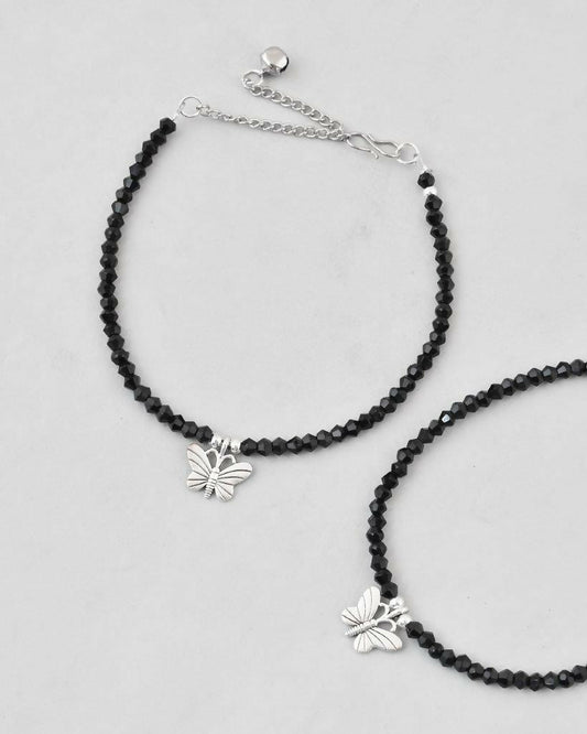 VOJ Set of 2 Butterfly Black Beads Anklet