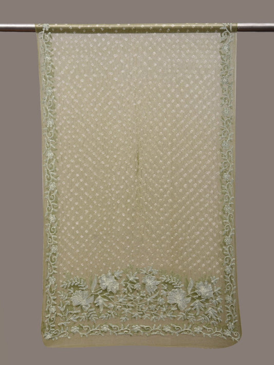 Light Green Bandhani Organza Stole with Embroidary Work Design - Global Threads - Grab2buy