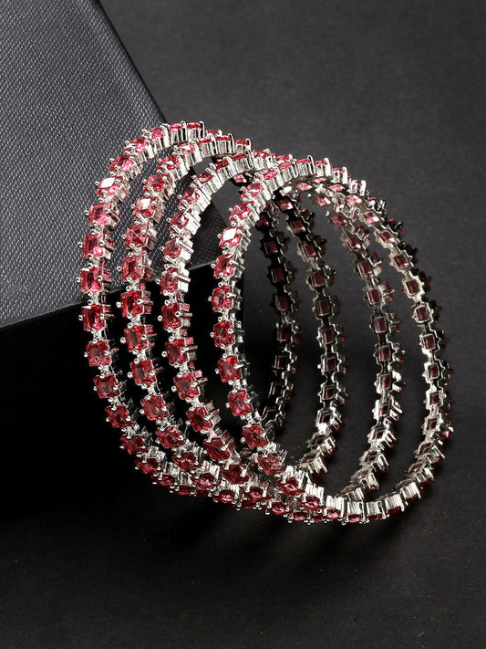 NVR Women's Set of 4 Pink CZ Stone-Studded Handcrafted Bangles | Grab2Buy