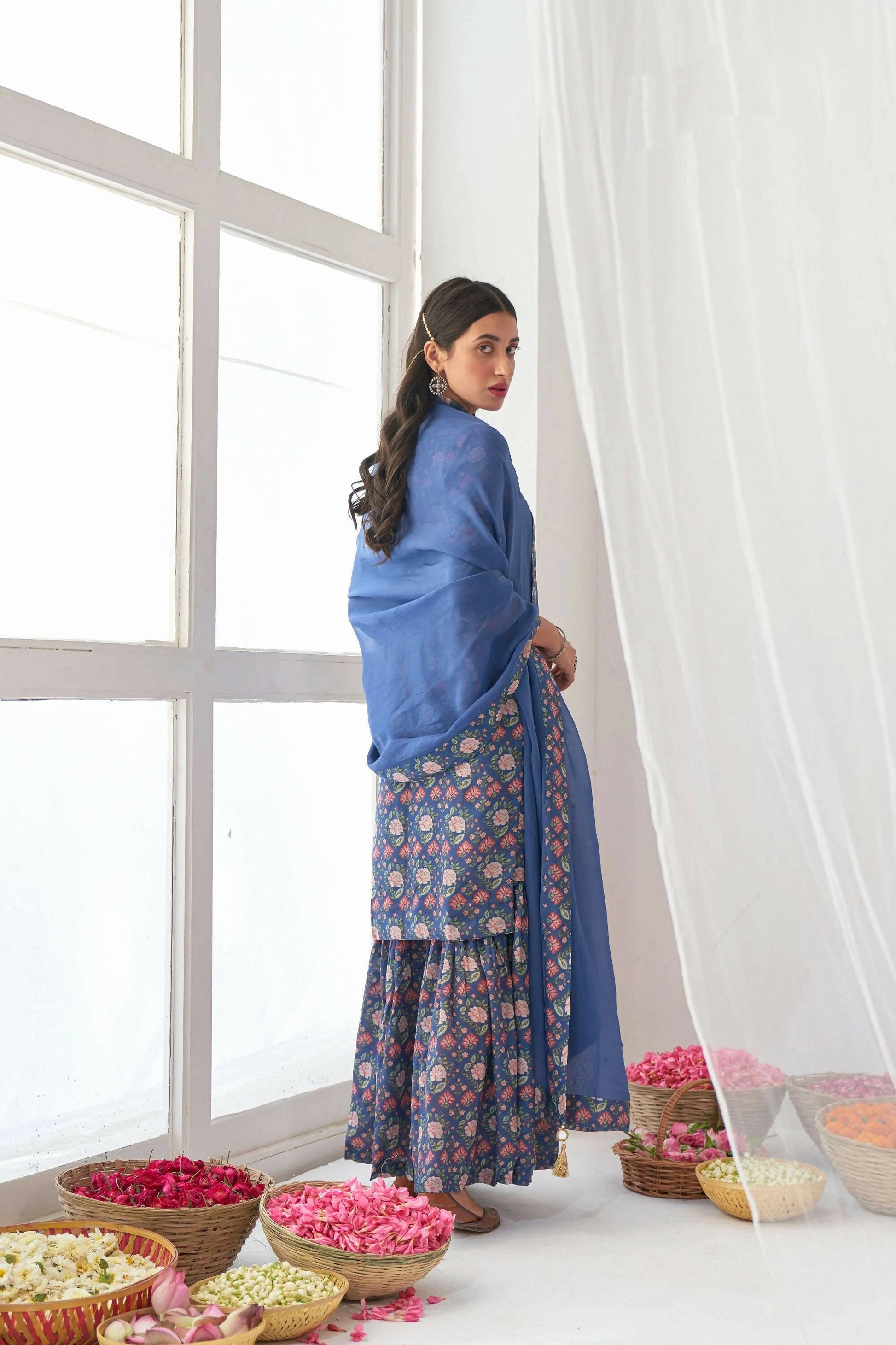 Designer Stylish Blue Muslin Stitched Suit With Dupatta - Anbazaar - Grab2buy