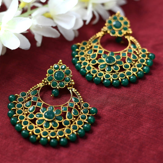 Mominos Fashion Johar Kamal Golden And Green Beaded Earrings - Grab2buy