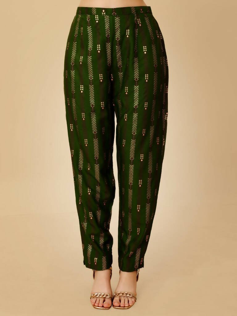 Aastha Fashion Women's Green Viscose Rayon Embroidered Kurta Pant Set - Grab2buy