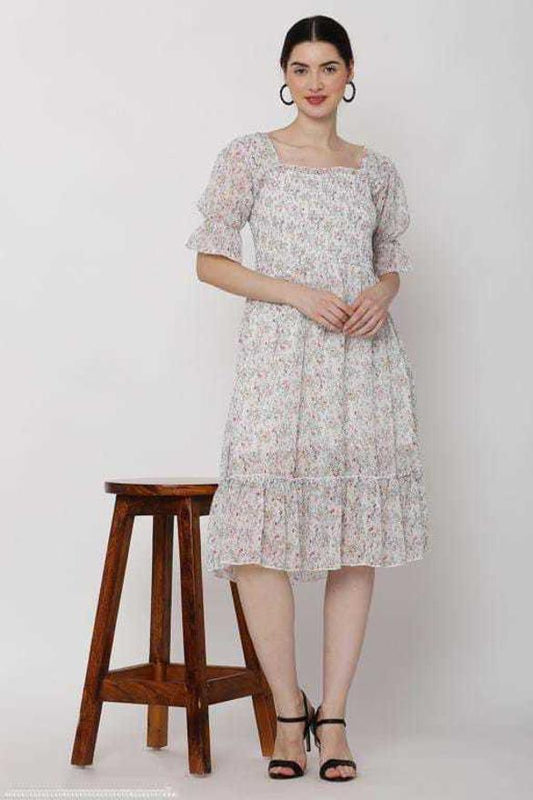 PAVONINE White Color Georgette Fabric Body Kansai Midi For Girls