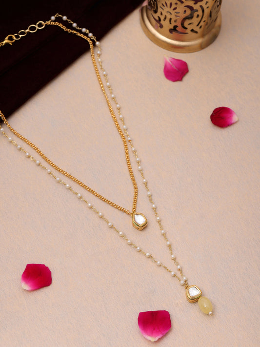 Ruby Raang Double Layered Yellow Onyx and Kundan Necklace | Grab2Buy