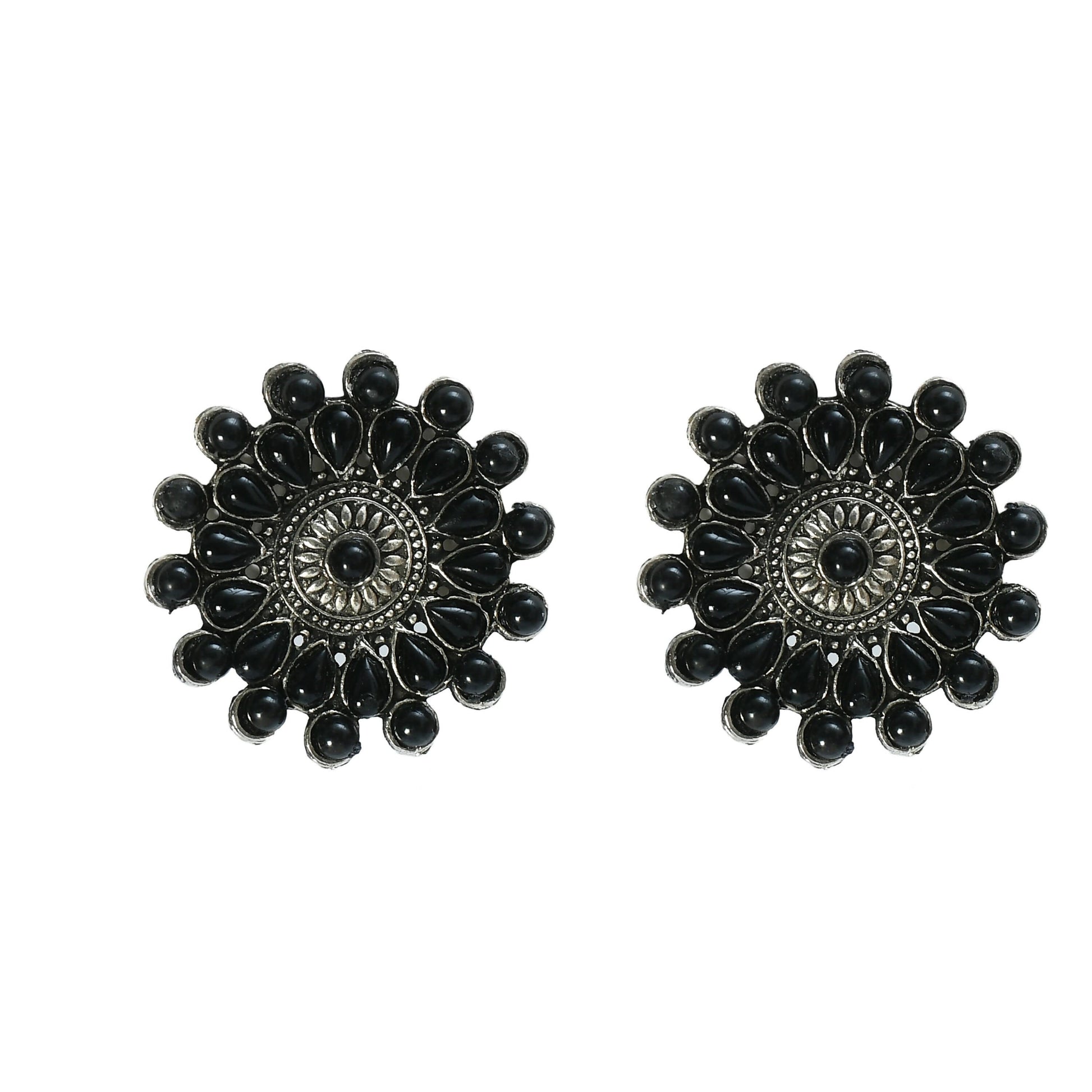 Mominos Fashion Johar Kamal Oxidised Silver-Plated Brass Finish Kundan Choker For Women (Black) - Grab2buy