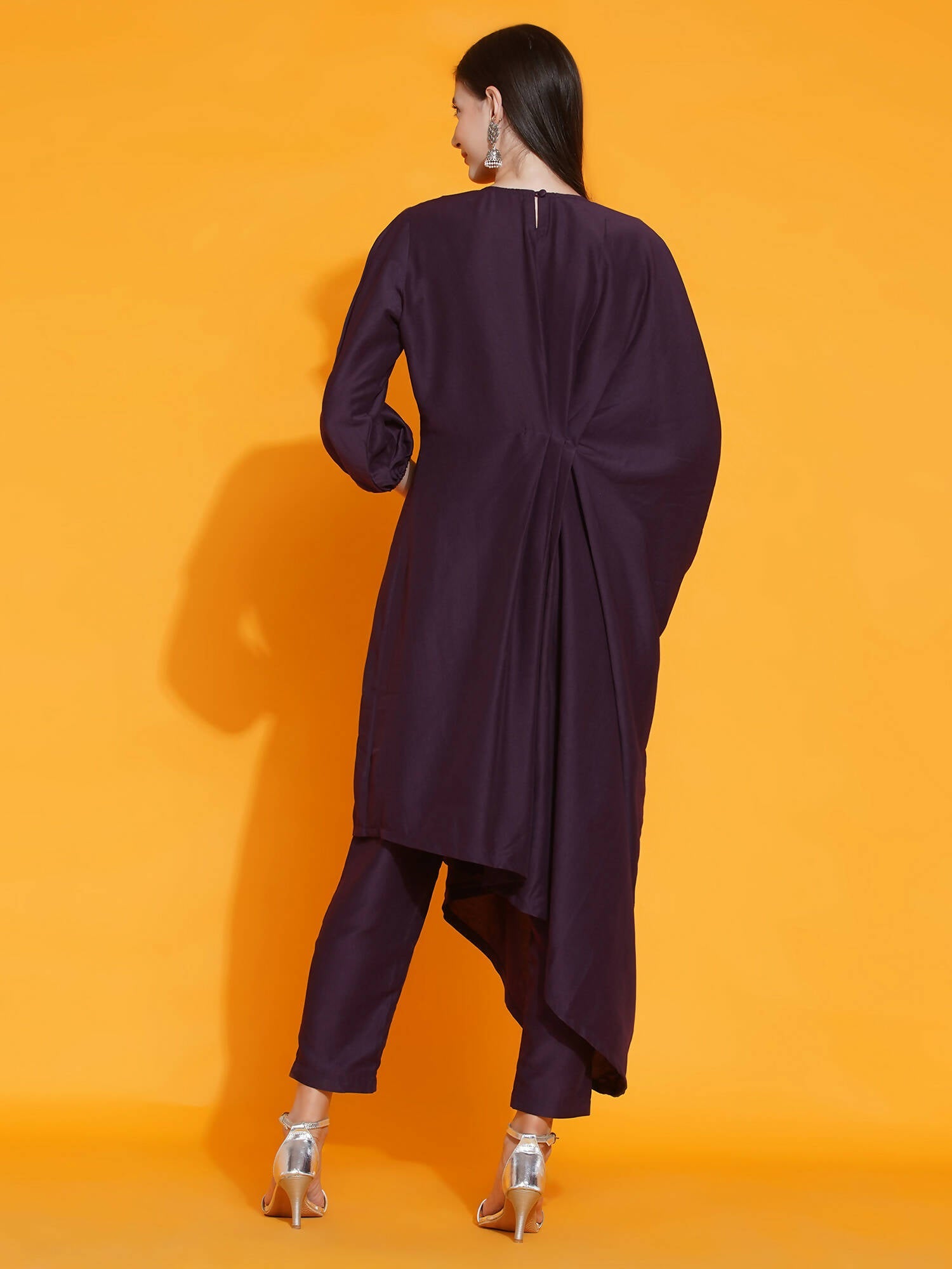 Women Republic Purple Fusion Style Kurta With Hand Embellishment And Pants - Grab2buy