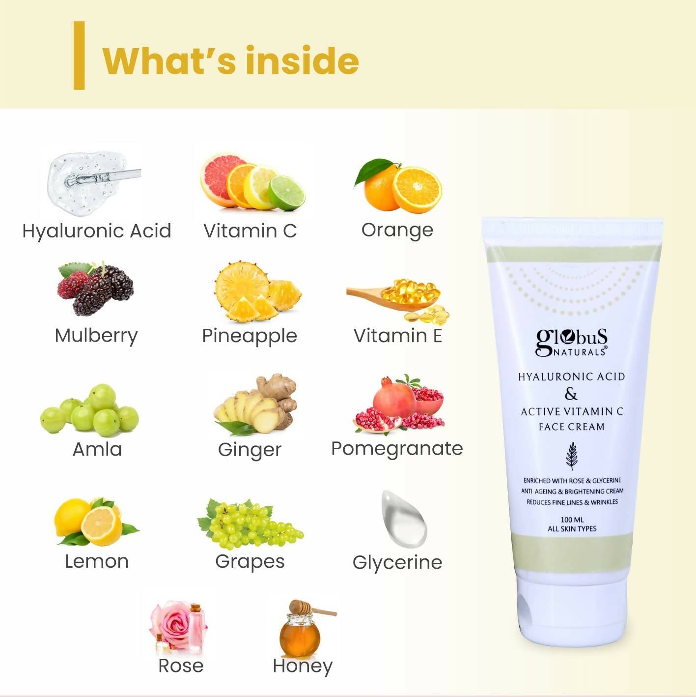 Globus Naturals Hyaluronic Acid & Vitamin C Anti Ageing Face Cream - Grab2buy