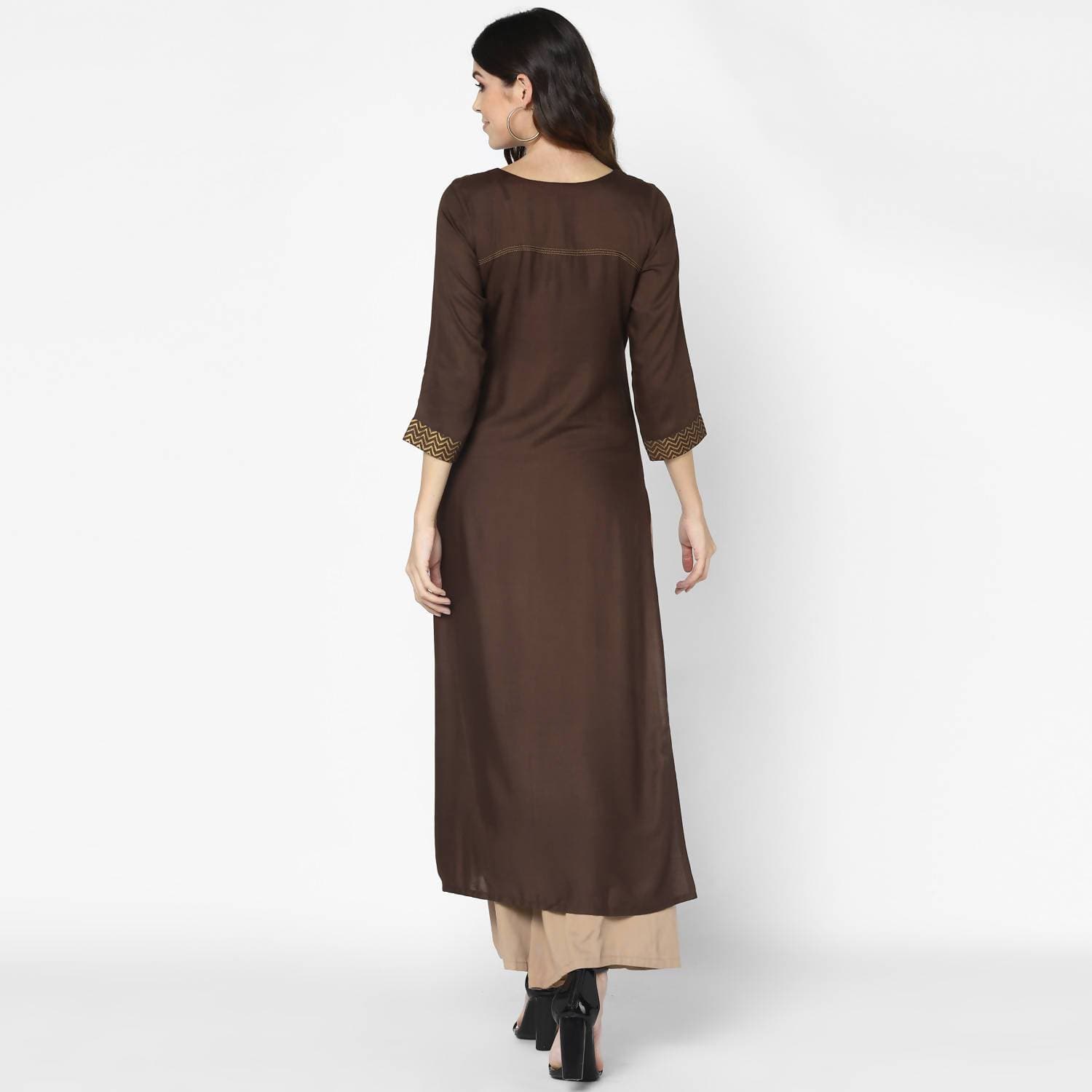 Cheera Hand Block Print Brown A Line Kurta (MAAI-055K)