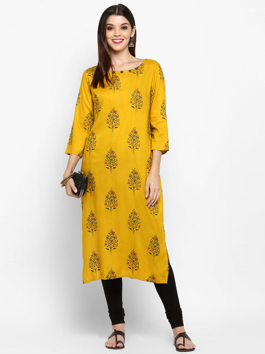NOZ2TOZ Women's Yellow Color Rayon Straight Kurta Only