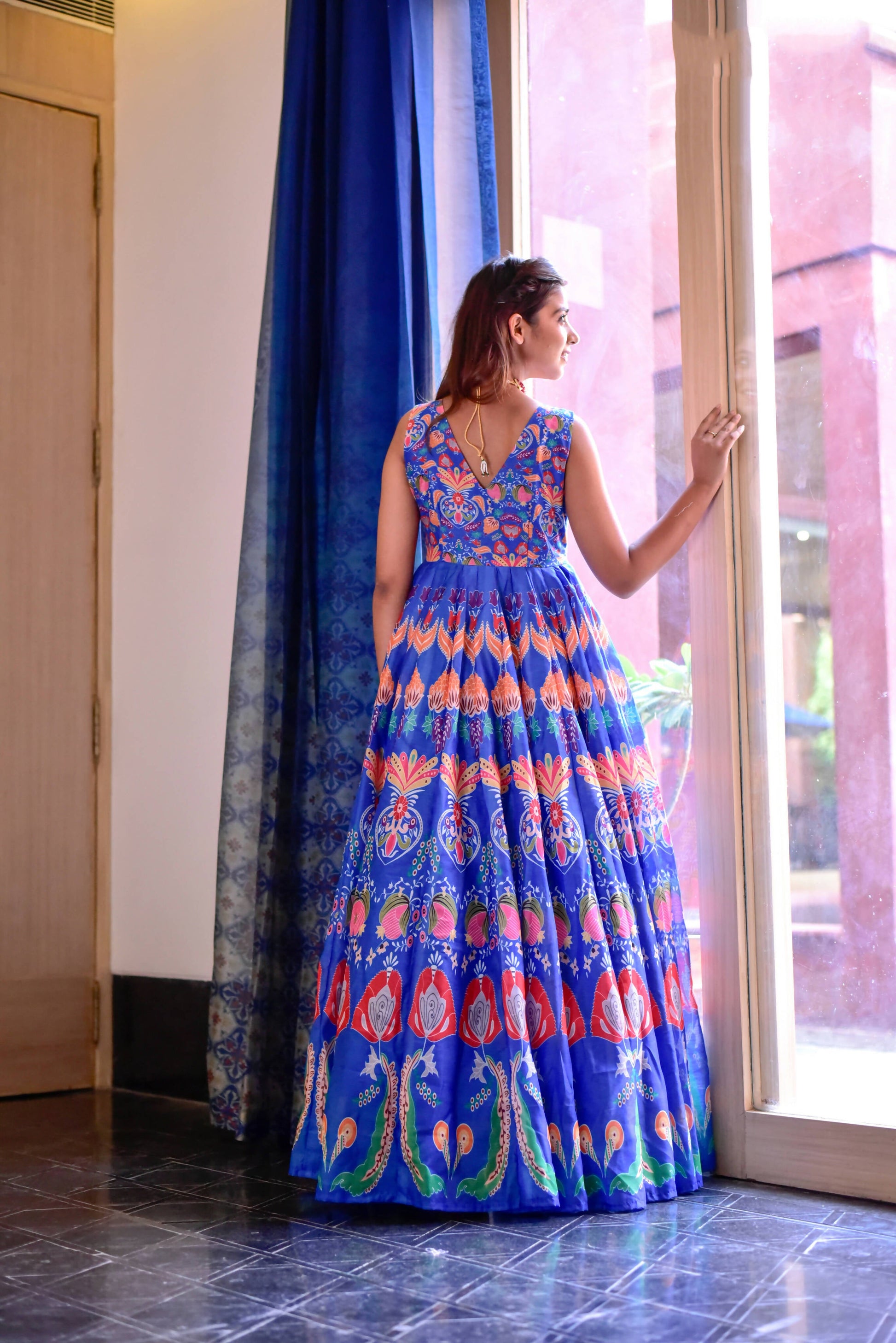 Casual Designer Blue Cotton Silk Gown - Anbazaar - Grab2buy