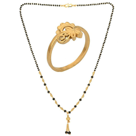 AanyaCentric Gold-Polished Mangalsutra & Ring Set Grab2Buy AanyaCentric Grab2Buy