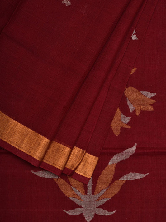 Maroon Khadi Cotton Handloom Grab2Buy with Pallu Design - Global Threads