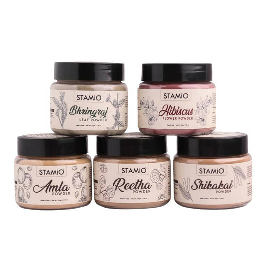 Stamio Pure Amla, Reetha, Shikakai, Bhringraj, Hibiscus Powders Combo For Hair Pack Grab2Buy Stamio Grab2Buy