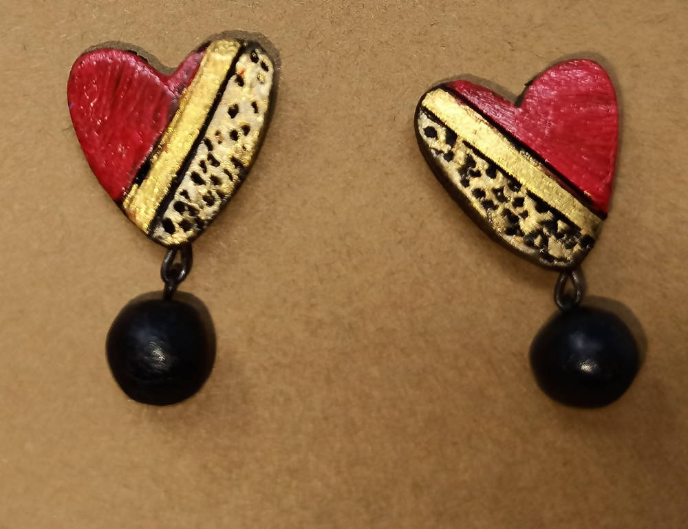 Terracotta Heart-Shape Ear Studs