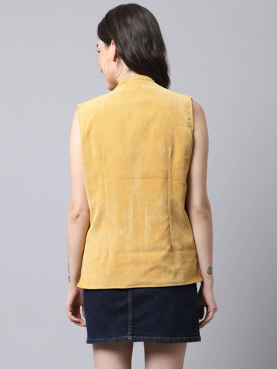 Even Apparels Mustard Polyblend Open Front Women's Waistcoat - Grab2buy