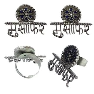 Silver-Plated Alloy Silver Oxidised Ring And Earring Combo - The Pari - Grab2buy